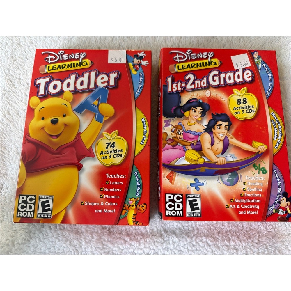 Disney's Learning Toddler Pooh 1st-2nd Grade Aladdin Quest Pixar PC CD ROM New